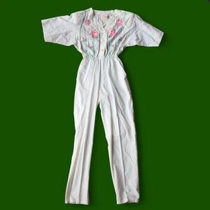 Vintage Alison Rose by Dragon Fly white embroidered floral jump suit